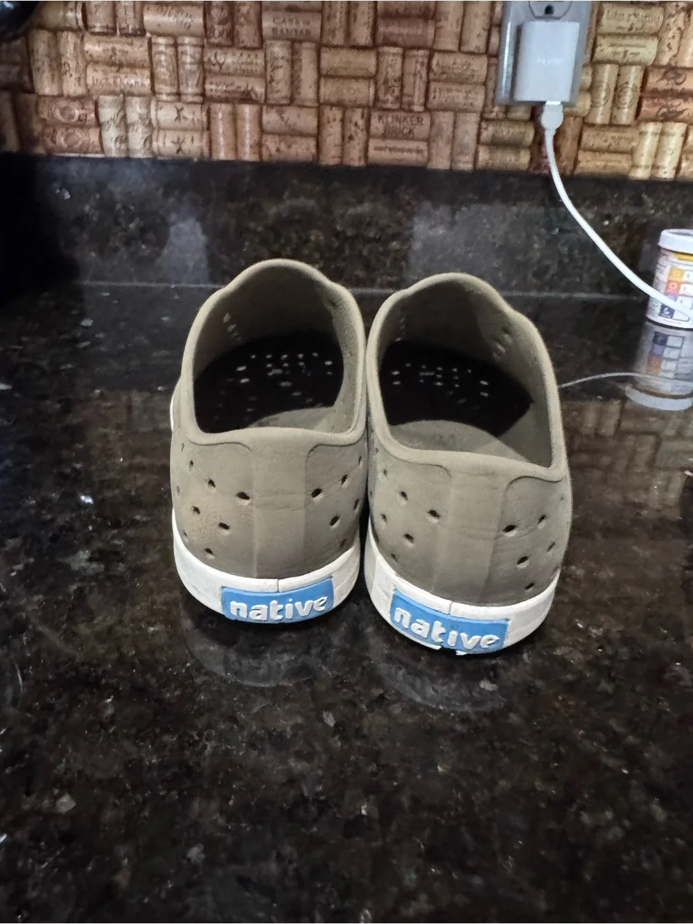 Native kids Jefferson Slip-On Shoes in Olive Green with White Toe